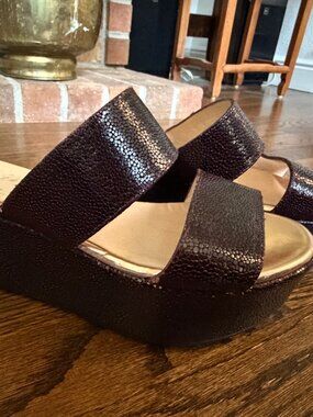 Vintage Robert Clergerie Paris Double Band Platform Wedge Sandals 39 EU 8.5 M